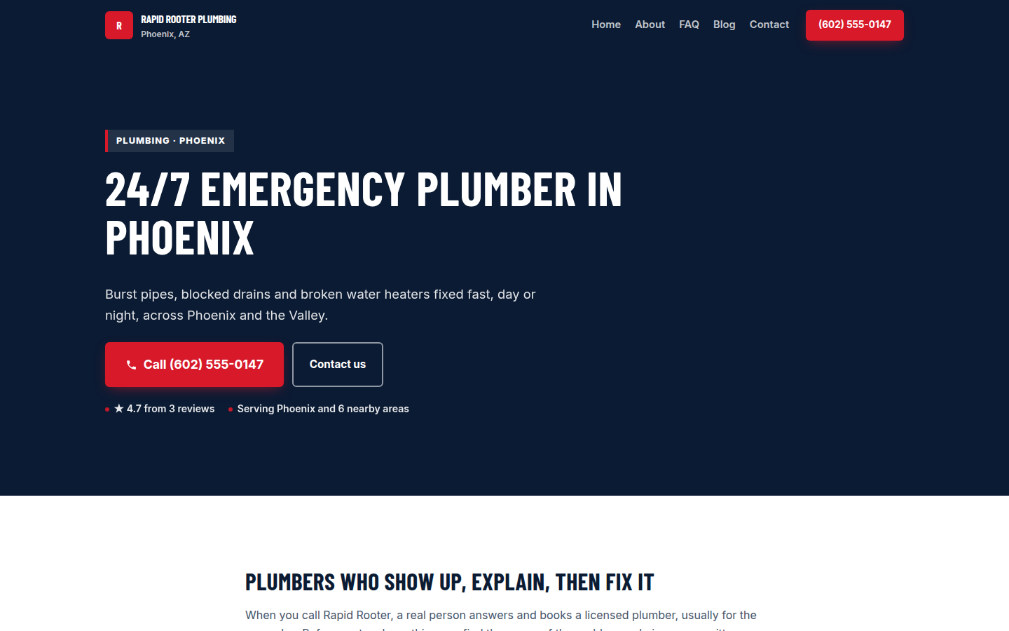 A finished plumber website built with Townpin AI