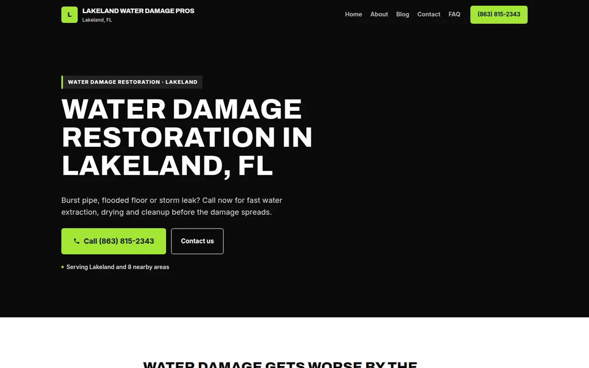 Lakeland Water Damage Pros, a live website built with Townpin AI